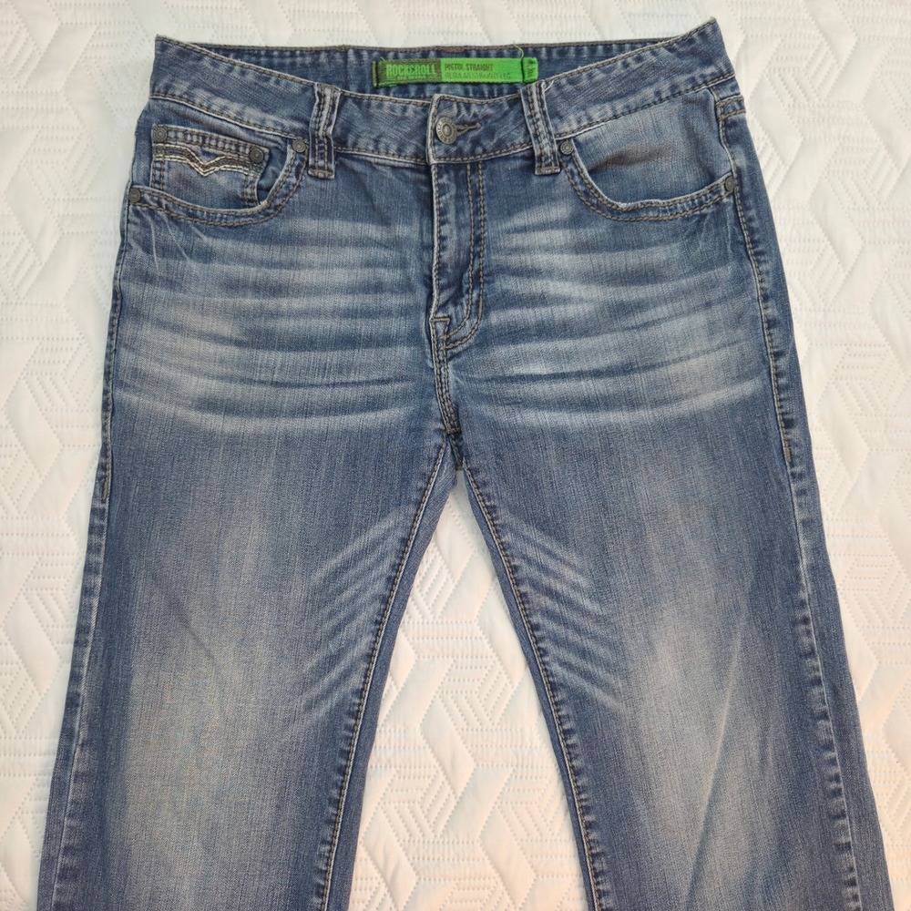 Rock and Roll Cowboy Pistol Straight Jeans Mens 33 Blue Good Regular Leg Stretch